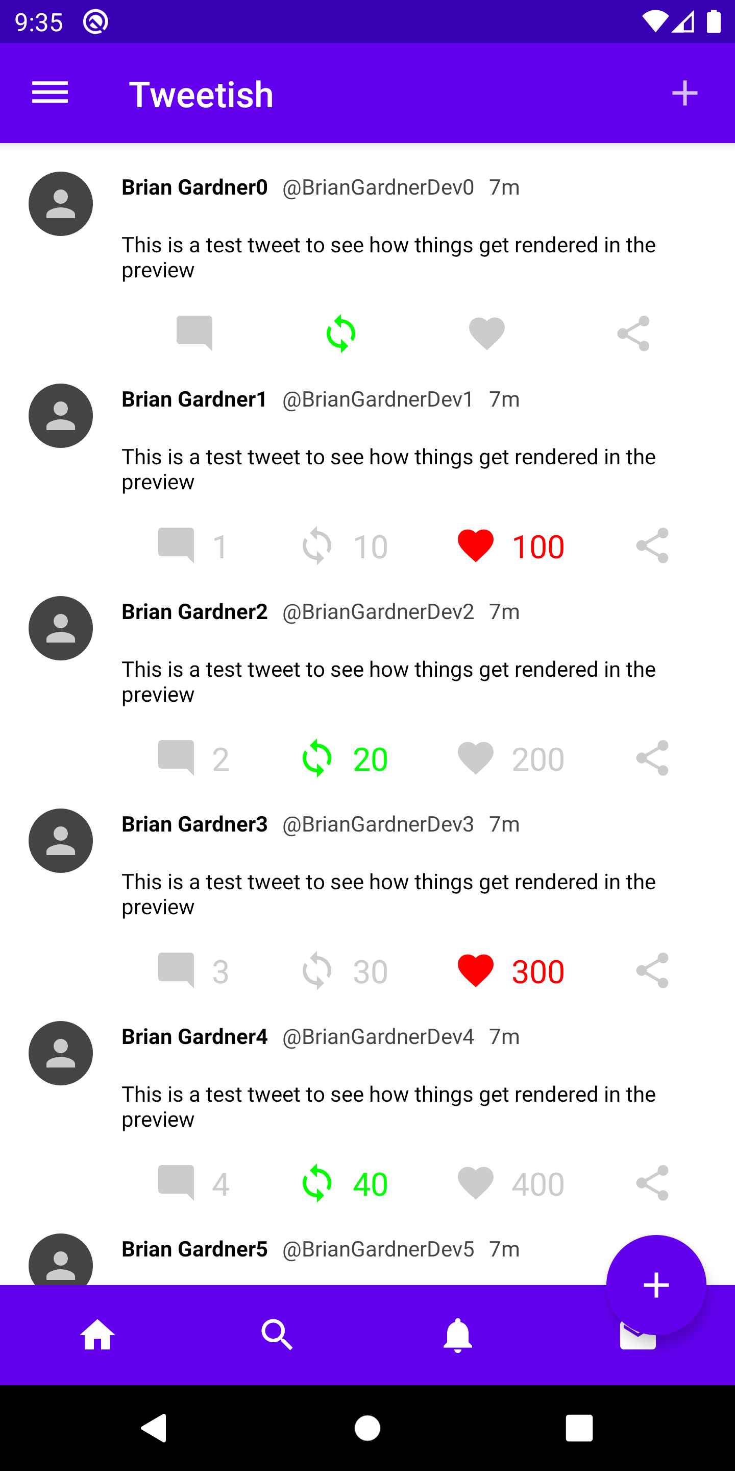 Emulator screenshot showing the floating action button overlapping with the bottom app bar.