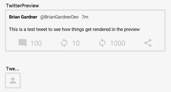 Preview pane showing two composable views rendered