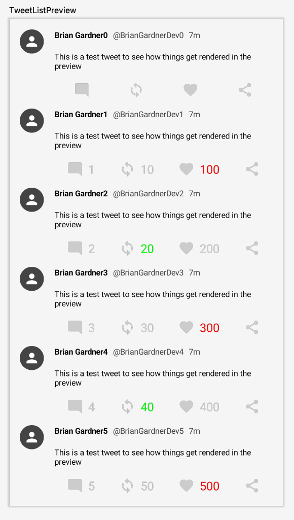 Preview pane showing the tweet list view with added padding.