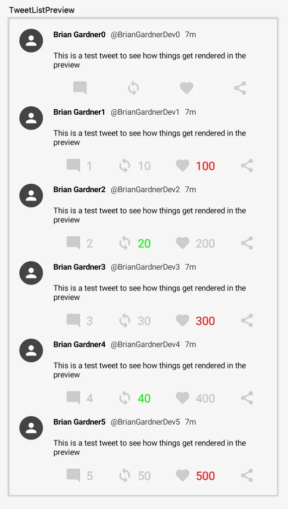 Preview pane showing the tweet list view with added padding.