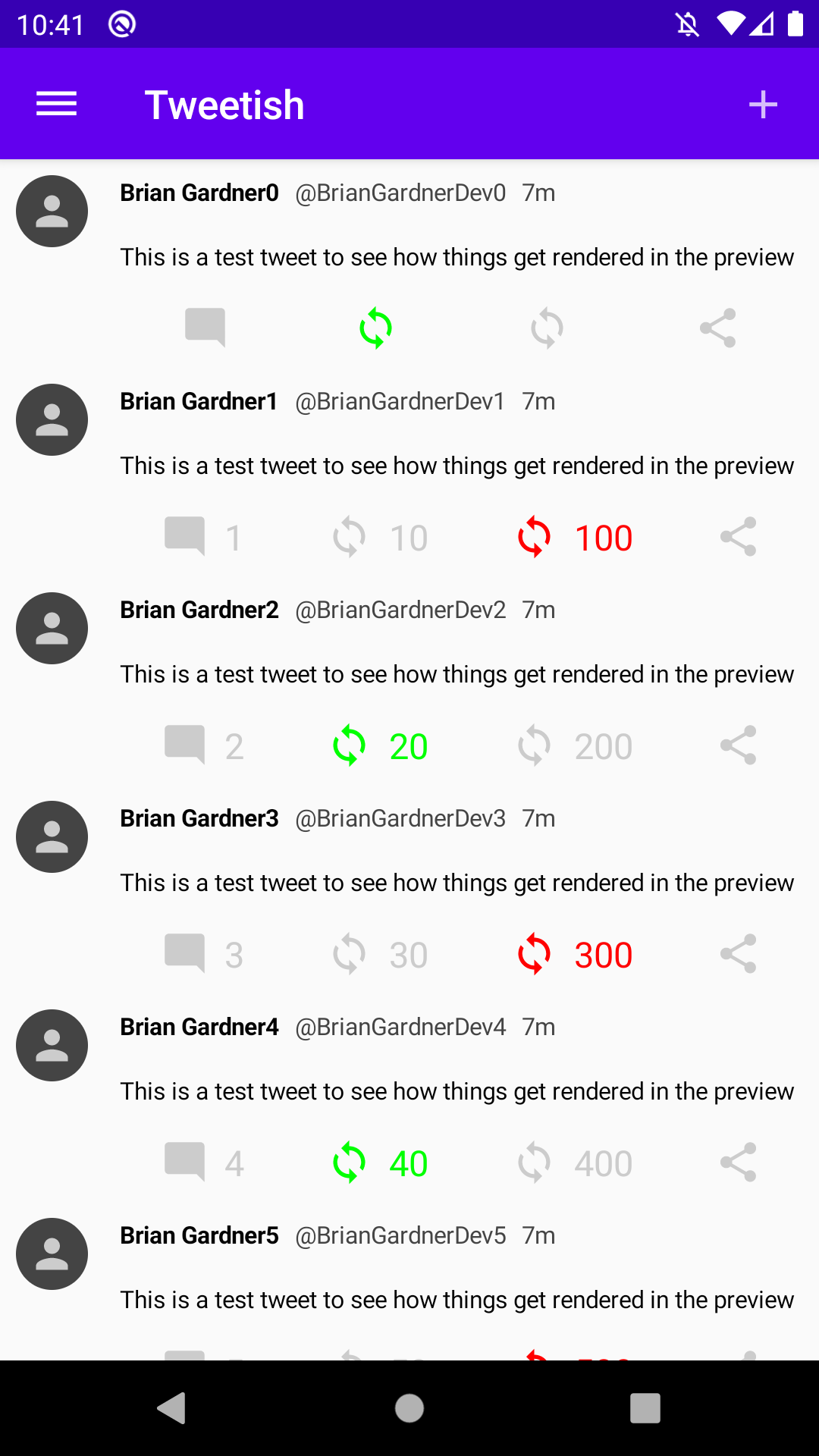 Emulator screenshot showing the app bar with the add action.